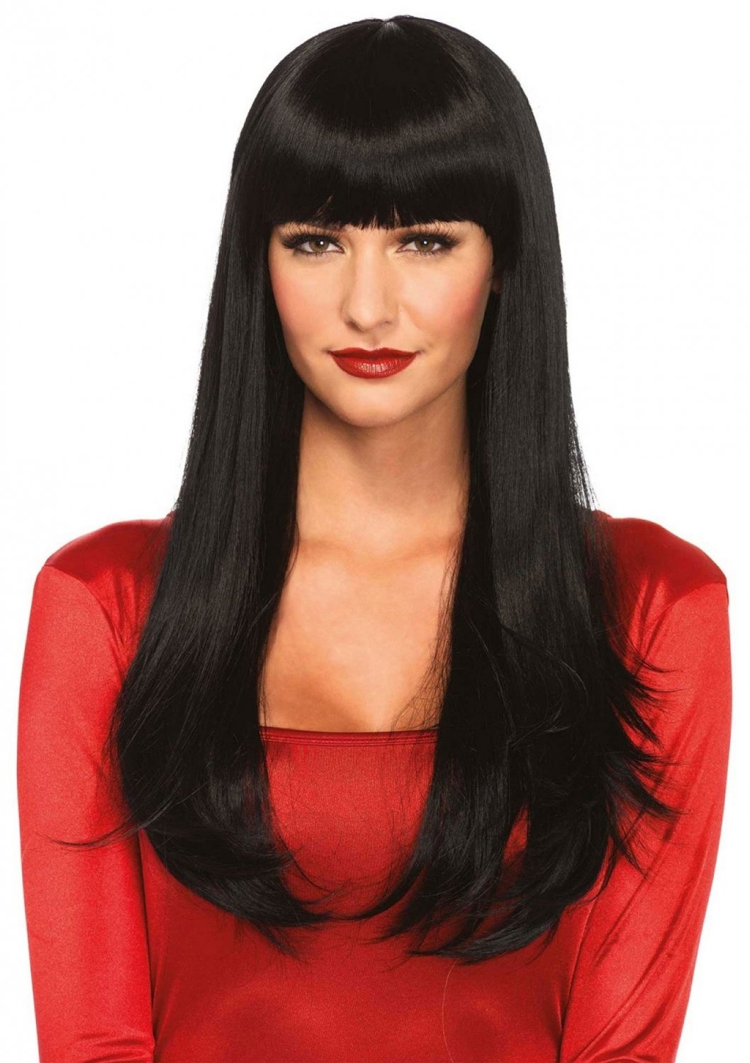 Peruca lunga și dreapta cu breton neagra Leg Avenue 64 cm