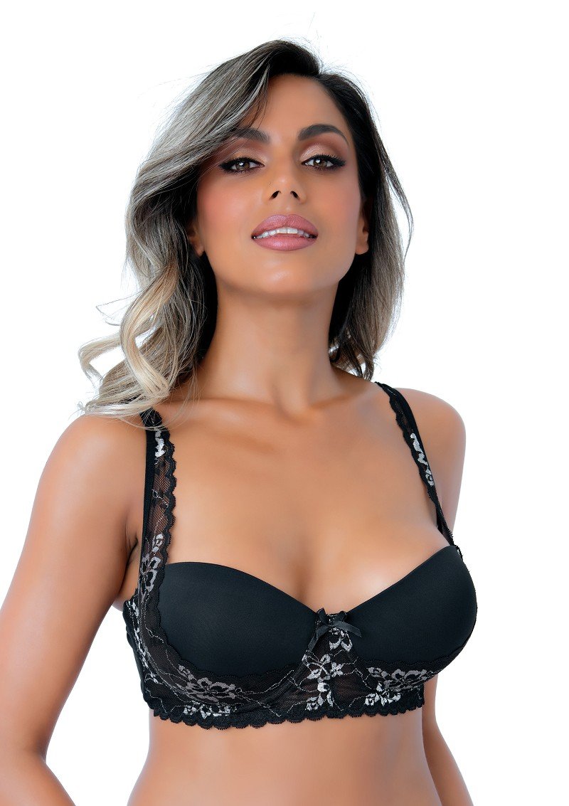 Sutien cu push-up și dantela negru Balconette Daring Intimates